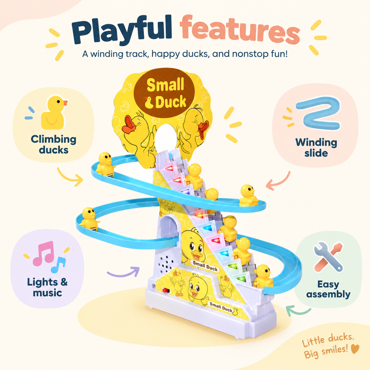 Electric Duck Stair-Climbing Track Toy with Lights & Music