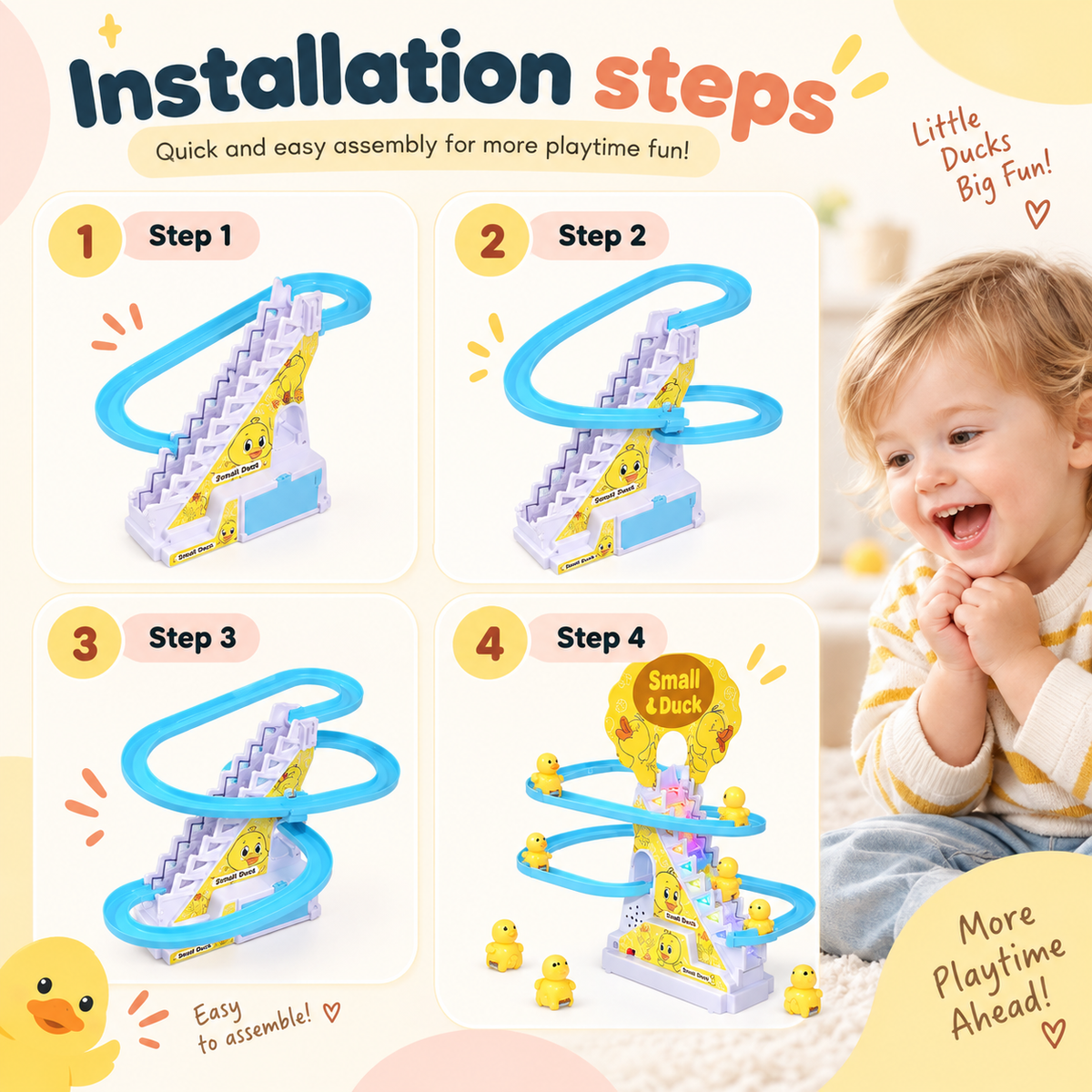 Electric Duck Stair-Climbing Track Toy with Lights & Music