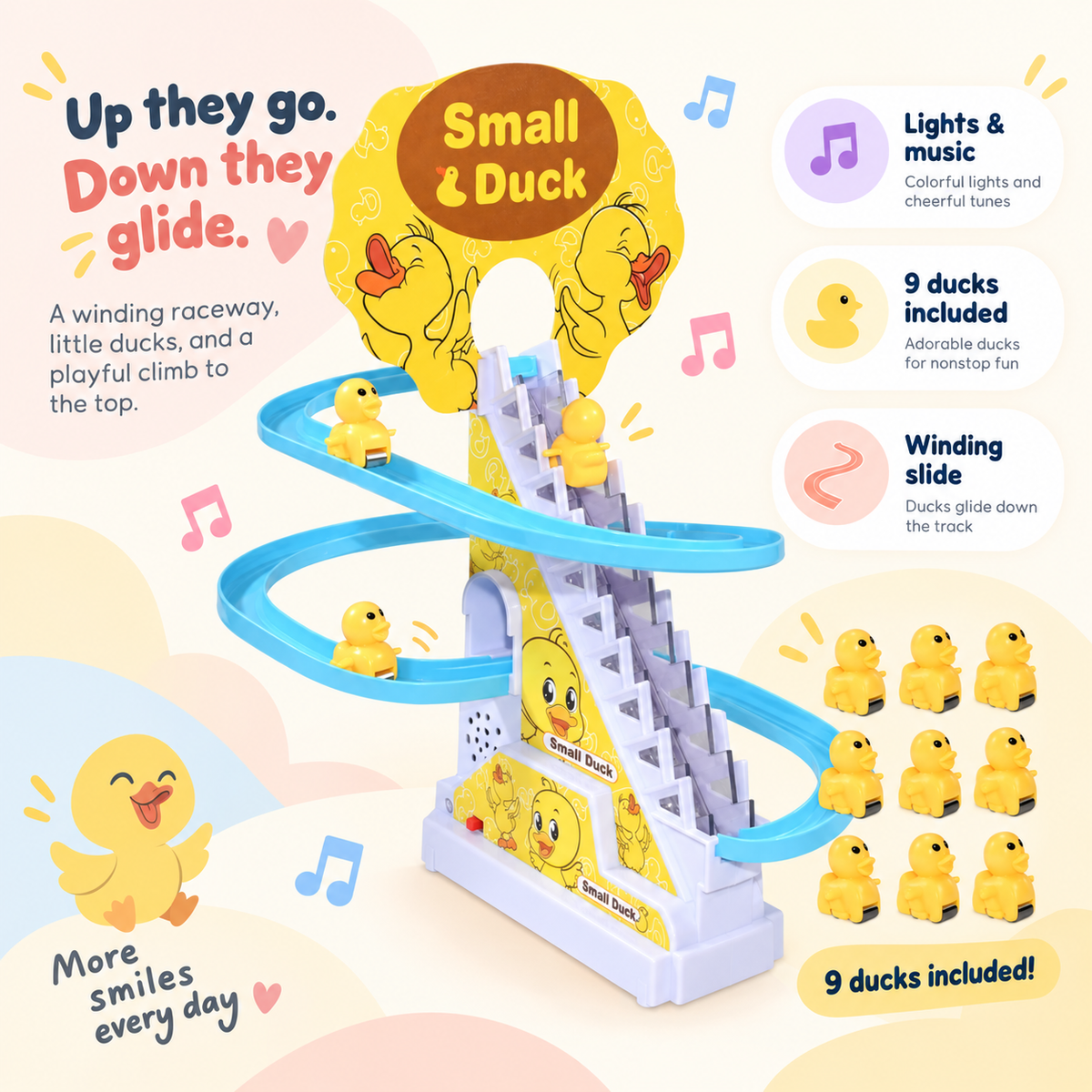 Electric Duck Stair-Climbing Track Toy with Lights & Music