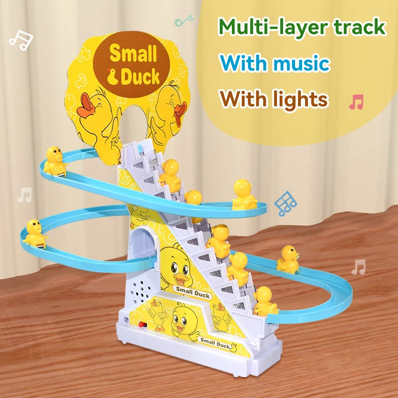 Electric Duck Stair-Climbing Track Toy with Lights & Music